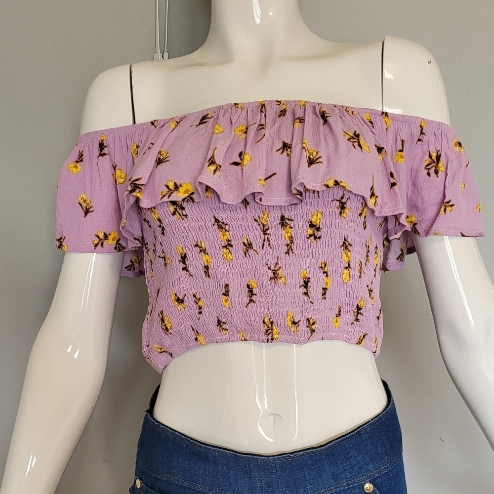 Francesca's Floral OTS Crop Top, BNWT, Size L